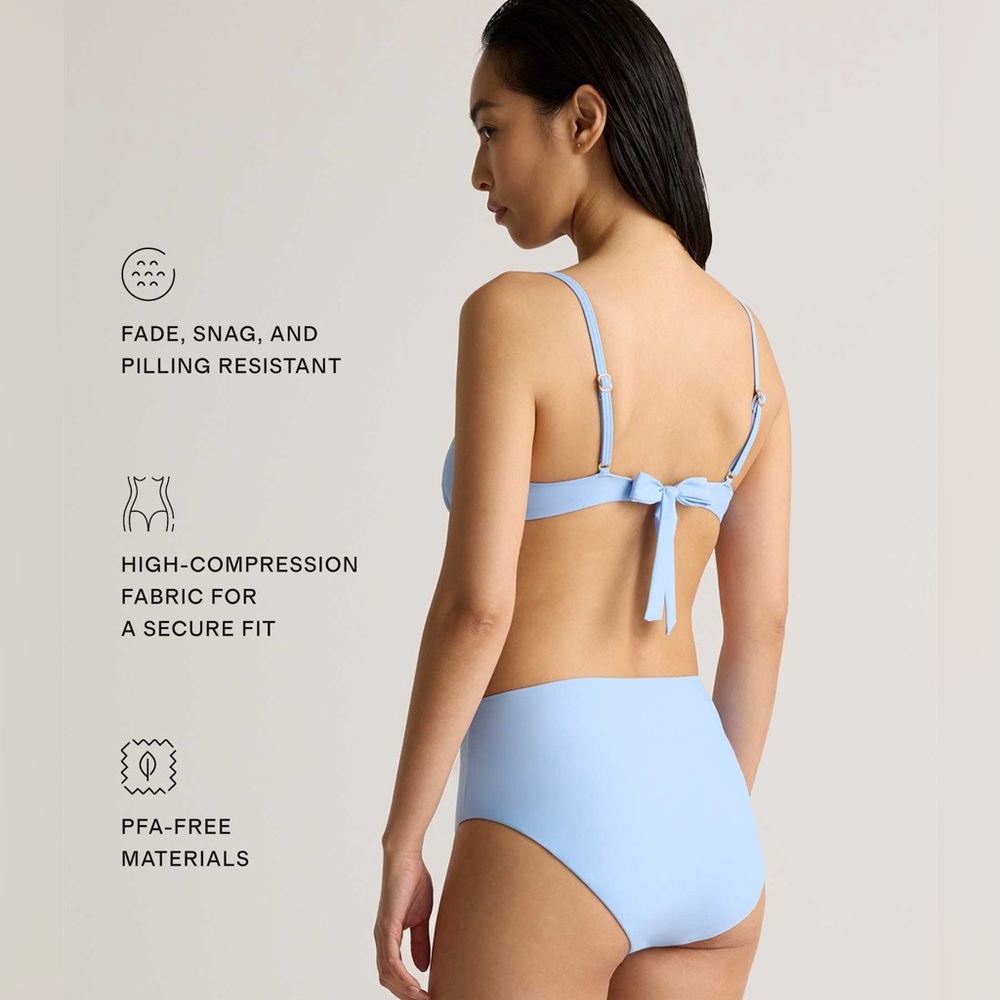 Quince Demi Bikini Toe Back Top Clear Blue NEW
